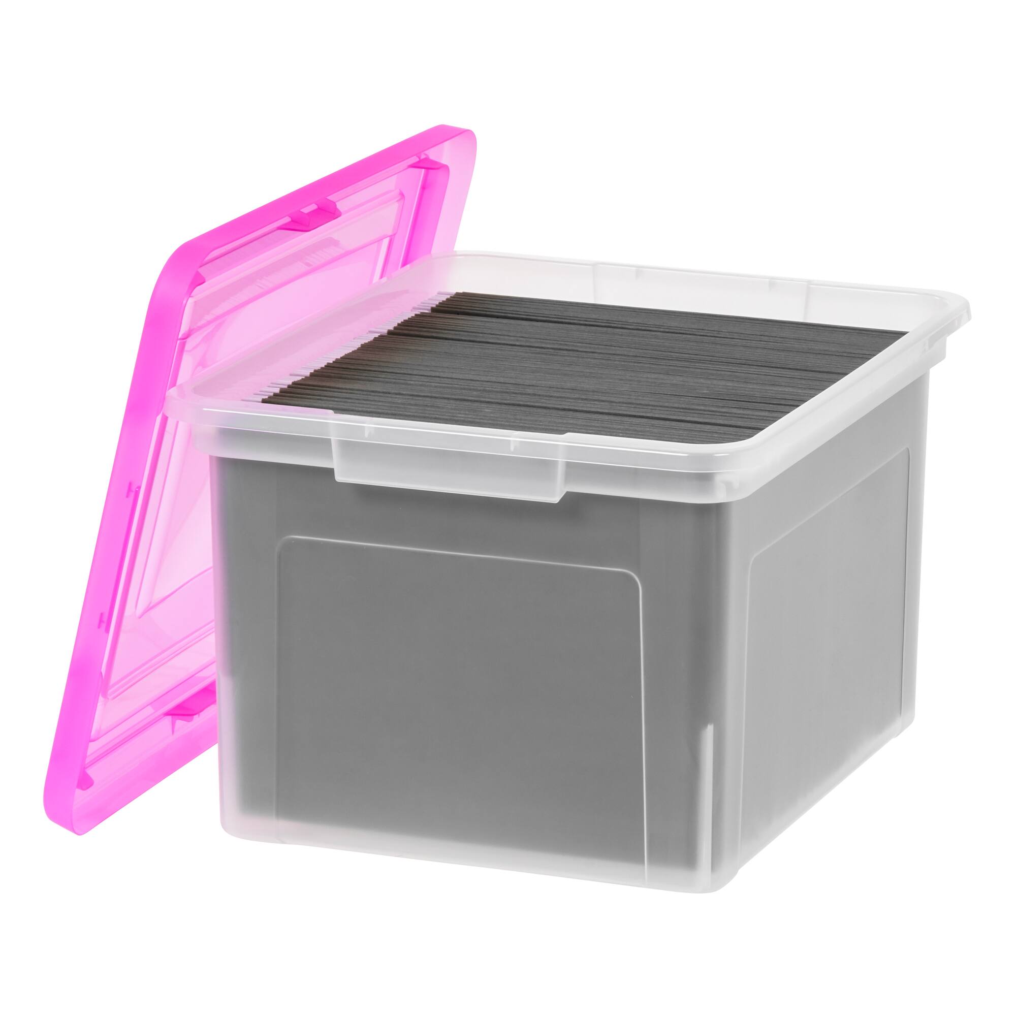IRIS Pink & Clear Snap Tight Plastic File Organizer Box, 4ct.